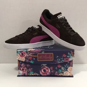 🎄Puma Classic brn & pink suede sneakers size 6.5
